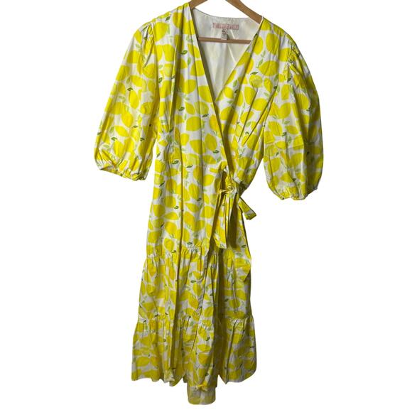 Anthropologie Hutch Midi Dress Women 2X Yellow White Lemons Cottagecore Festival - Picture 4 of 11